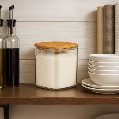 FRASCO TARRO HERMETICO CUADRADO 180ML VIDRIO 6CM TAPA BAMBÚ - 4