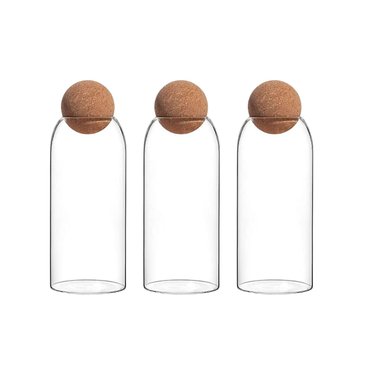 SET 3 BOTELLAS FRASCOS CONTENEDOR 1200ML VIDRIO 20CM CORCHO - 1