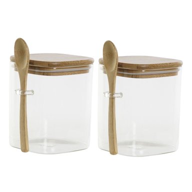 SET 2 FRASCO CONTENEDOR 900ML 10CM CUADRADO CUCHARA BAMBÚ - 1