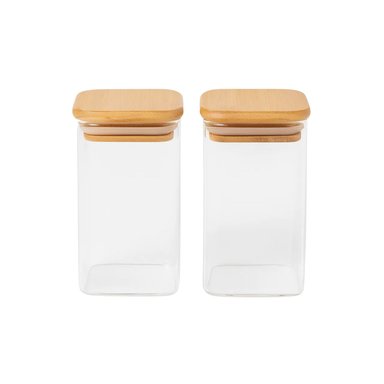 SET 2 FRASCO HERMETICO CUADRADO 400ML VIDRIO 12CM TAPA BAMBÚ - 1