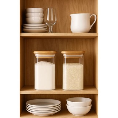 SET 2 FRASCO HERMETICO CUADRADO 400ML VIDRIO 12CM TAPA BAMBÚ - 4