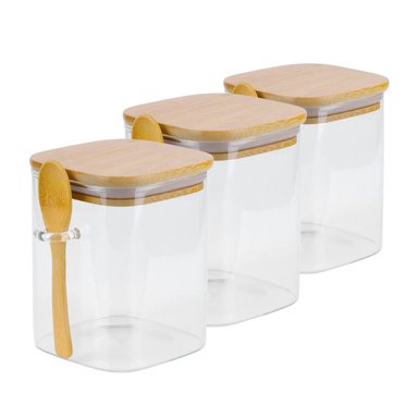 SET 3 FRASCO CONTENEDOR 1400ML 15CM CUADRADO CUCHARA BAMBÚ - 3