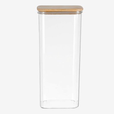 FRASCO HERMETICO CUADRADO 600ML VIDRIO 18CM CON TAPA DE BAMBÚ - 1