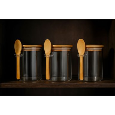 SET 3 FRASCOS HERMETICOS 700ML 10CM REDONDO CUCHARA TAPA BAMBÚ - 2