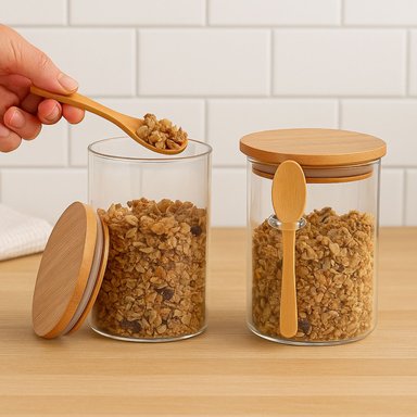 SET 3 FRASCOS HERMETICOS 700ML 10CM REDONDO CUCHARA TAPA BAMBÚ - 4