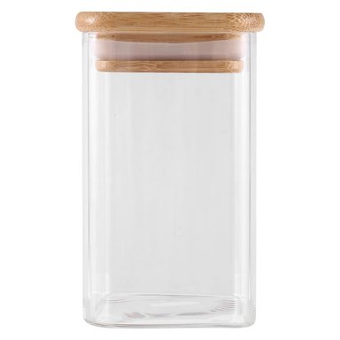 FRASCO HERMETICO RECIPIENTE 700ML VIDRIO CUADRADO 12CM BAMBÚ - 1