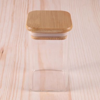 FRASCO HERMETICO RECIPIENTE 700ML VIDRIO CUADRADO 12CM BAMBÚ - 2