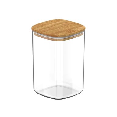 FRASCO TARRO HERMETICO CUADRADO 400ML VIDRIO 12CM TAPA BAMBÚ - 1