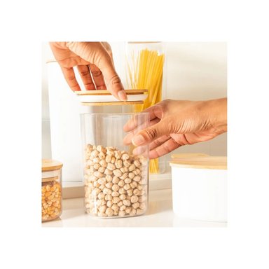 FRASCO TARRO HERMETICO CUADRADO 400ML VIDRIO 12CM TAPA BAMBÚ - 2