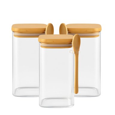 SET 3 FRASCOS CONTENEDORES 900ML VIDRIO 15CM CUADRADO CUCHARA - 1