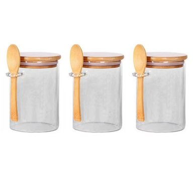 SET 3 FRASCO CONTENEDOR HERMETICO 700ML 15CM REDONDO CUCHARA - 1