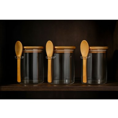 SET 3 FRASCO CONTENEDOR HERMETICO 700ML 15CM REDONDO CUCHARA - 2