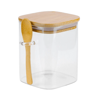 FRASCO CONTENEDOR VIDRIO 1400ML 15CM CUADRADO CUCHARA BAMBÚ - 3