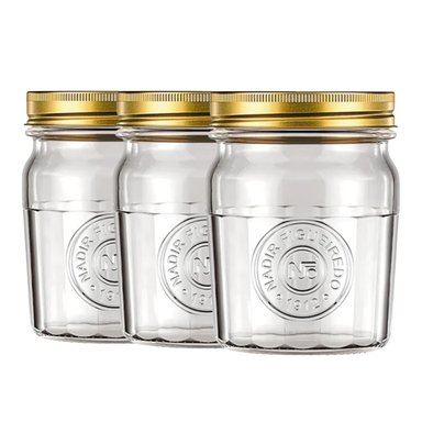 SET 3 FRASCOS AMERICANO VINTAGE VIDRIO 500ML TAPA DORADA - 1
