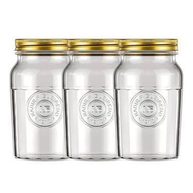 SET 3 FRASCOS AMERICANO VINTAGE VIDRIO 1500ML TAPA DORADA - 1