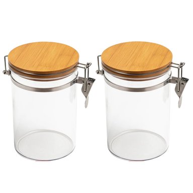 SET 2 FRASCOS TARRO HERMETICO VIDRIO 600ML CON TAPA DE BAMBU - 1