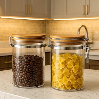 SET 2 FRASCOS TARRO HERMETICO VIDRIO 600ML CON TAPA DE BAMBU - 3