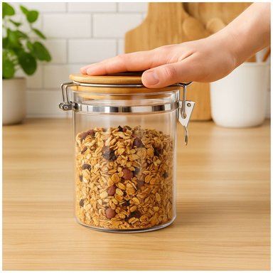 SET 2 FRASCOS TARRO HERMETICO VIDRIO 350ML CON TAPA DE BAMBU - 3