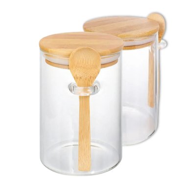 SET 2 FRASCOS HERMETICOS 10CM REDONDO CUCHARA TAPA BAMBU - 1