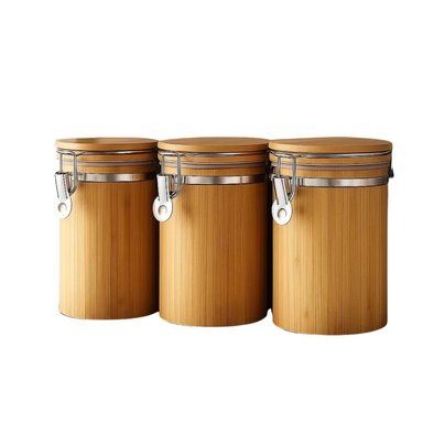 SET 3 RECIPIENTES HERMETICOS CONTENEDOR ALIMENTOS DE BAMBU - 1
