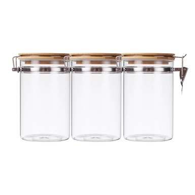 SET 3 FRASCOS TARRO HERMETICO VIDRIO 480ML CON TAPA DE BAMBU - 1