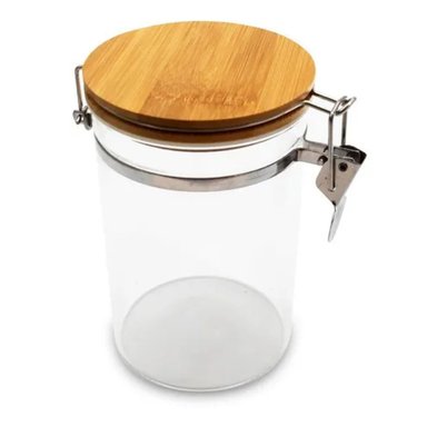 FRASCO TARRO HERMETICO DE VIDRIO 350ML CON TAPA DE BAMBU - 1