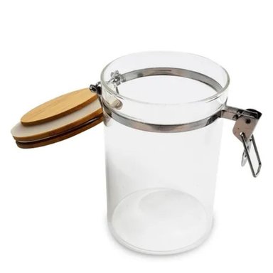 FRASCO TARRO HERMETICO DE VIDRIO 350ML CON TAPA DE BAMBU - 2