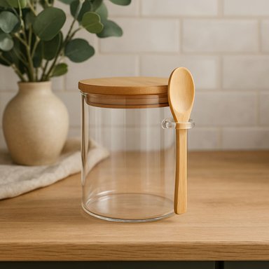 FRASCO CONTENEDOR HERMETICO 700ML VIDRIO 15CM REDONDO CUCHARA - 4