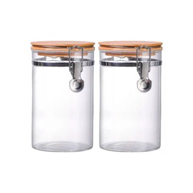 SET 2 FRASCOS TARRO HERMETICO VIDRIO 480ML CON TAPA DE BAMBU - 1