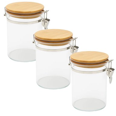 SET 3 FRASCOS TARRO HERMETICO VIDRIO 600ML CON TAPA DE BAMBU - 1