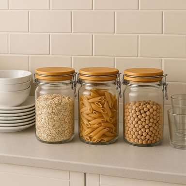 SET 3 FRASCOS TARRO HERMETICO VIDRIO 600ML CON TAPA DE BAMBU - 4