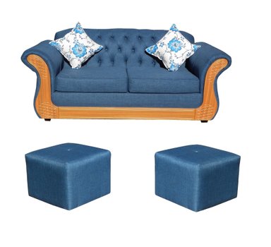 SOFA ALMORE SPA SOFIA 4 CUERPOS LINO AZUL + 2 POUF MIEL - 1