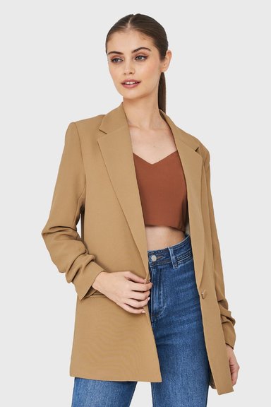 BLAZER LARGO MANGA DRAPEADA KHAKI NICOPOLY - 5