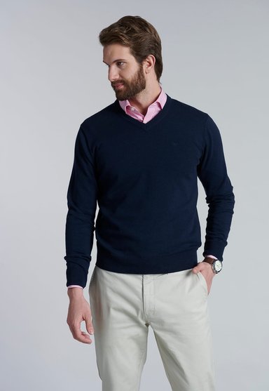 SWEATER V NECK SOLIDO F NAVY - 1