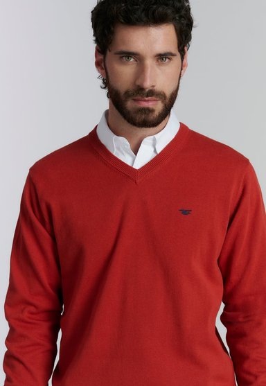 SWEATER ALGODÓN HOMBRE FEROUCH ROJO V NECK SOLIDO F SMART CASUAL BRICK - 3
