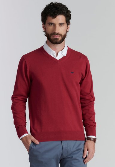 SWEATER ALGODÓN HOMBRE FEROUCH ROJO V NECK SOLIDO F SMART CASUAL BURGUNDY - 1