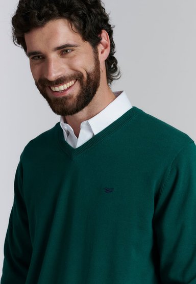 SWEATER ALGODÓN HOMBRE FEROUCH CAFÉ V NECK SOLIDO F SMART CASUAL FOREST - 3