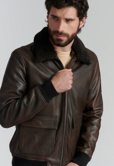 CHAQUETA CUERO HOMBRE FEROUCH CAFÉ WISCONSIN FR BROWN - 3