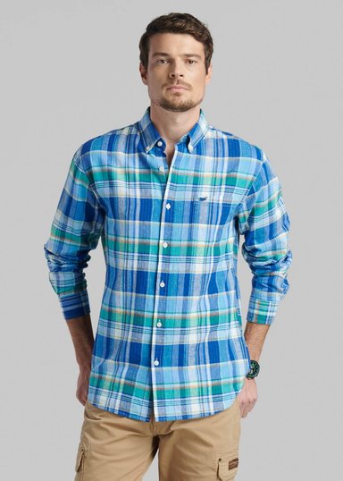 CAMISA LINO CHECK ARVADA BLUE - 1