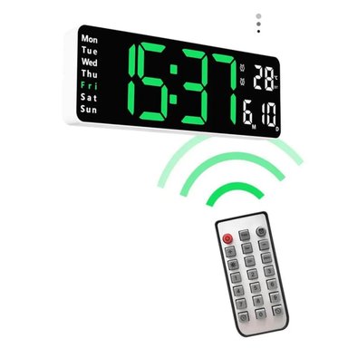 RELOJ DIGITAL DE PARED CON CALENDARIO Y CONTROL REMOTO VERDE - 2
