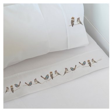 SET SÁBANAS MARGARITA SCHEEL PARA CASA ALVARINHO PAJARITOS AMIGOS BLANCO MOISÉS - 1