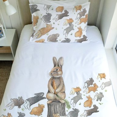 CUBREPLUMÓN MARGARITA SCHEEL PARA CASA ALVARINHO ALGODÓN BLANCO ESTAMPADO KING PEDRO RABBIT - 2
