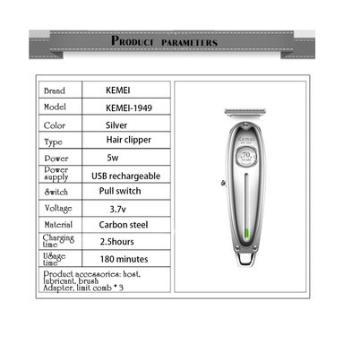 PATILLERA TRIMMER RECARGABLE KEMEI 70 AÑOS KM1949 - 6