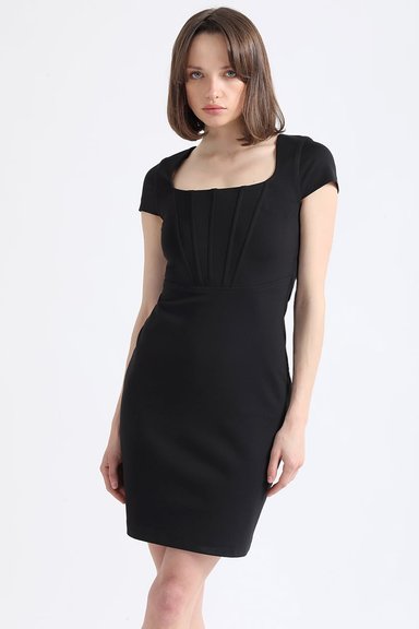 VESTIDO MUJER LIOLA NEGRO ENTALLADO CORTES CORSE - 1