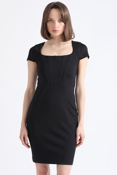 VESTIDO MUJER LIOLA NEGRO ENTALLADO CORTES CORSE - 6