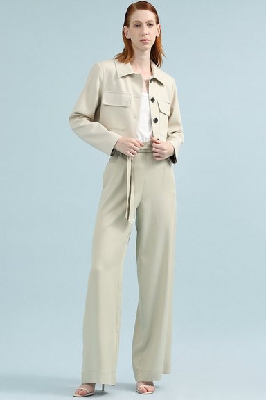 PANTALON ANCHO ALGODÓN MUJER LIOLA BEIGE TIRO ALTO - 1
