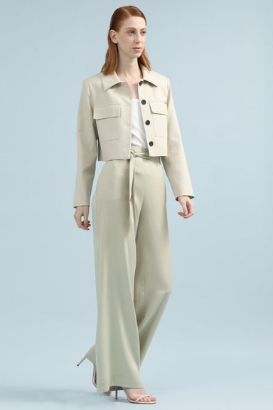 PANTALON ANCHO ALGODÓN MUJER LIOLA BEIGE TIRO ALTO - 2