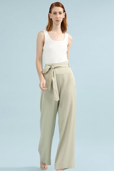 PANTALON ANCHO ALGODÓN MUJER LIOLA BEIGE TIRO ALTO - 3