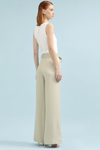 PANTALON ANCHO ALGODÓN MUJER LIOLA BEIGE TIRO ALTO - 4