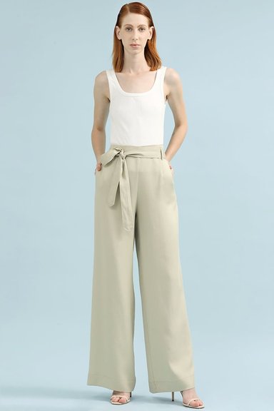 PANTALON ANCHO ALGODÓN MUJER LIOLA BEIGE TIRO ALTO - 5